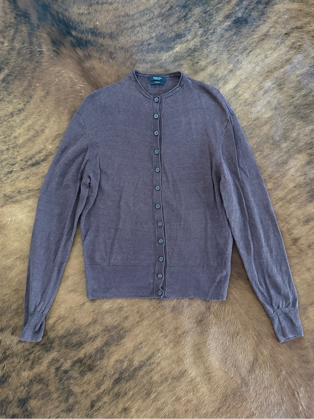 Massimo Dutti Marroon Crewneck Button-Front Cardigan